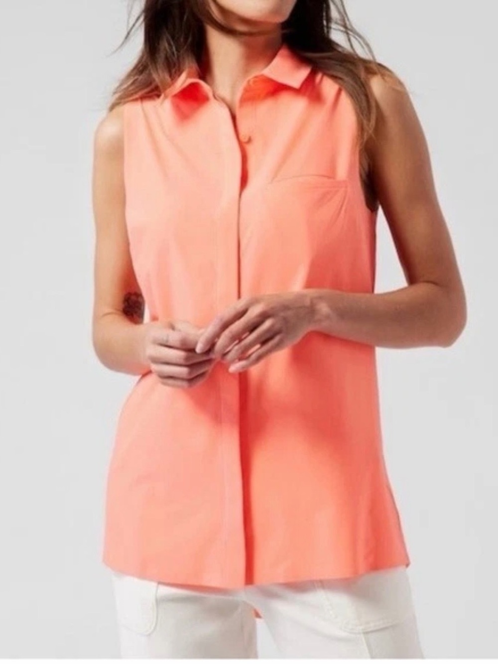 Athleta urbanite ll Sleeveless Collared Blouse in sunny coral size XS.summer